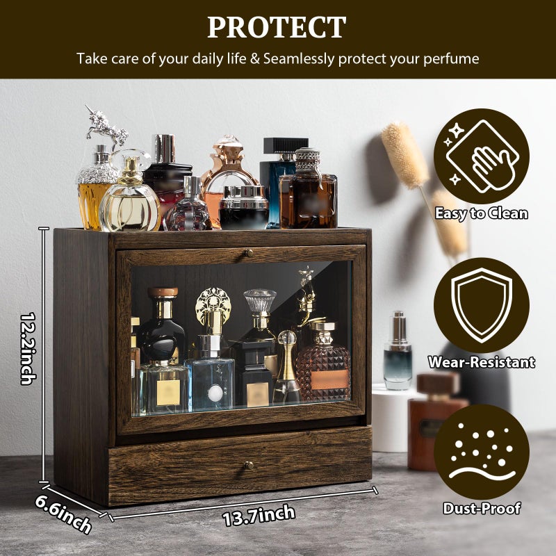 Emfogo Cologne Organizer for Men, Solid Wood Perfumes Organizer for Men Dresser, Large Capacity Dustproof Cologne Holder with Drawer Storage Perfume Stand Organizer, Ideal Gift for Loved ones - Image 2