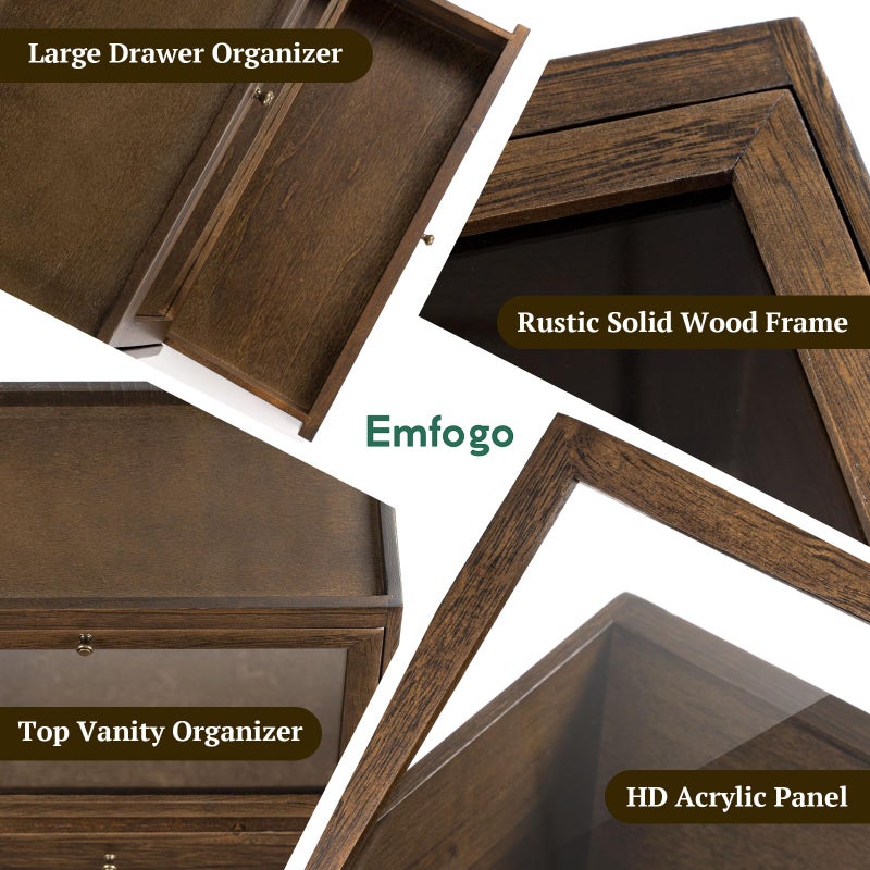 Emfogo Cologne Organizer for Men, Solid Wood Perfumes Organizer for Men Dresser, Large Capacity Dustproof Cologne Holder with Drawer Storage Perfume Stand Organizer, Ideal Gift for Loved ones - Image 5