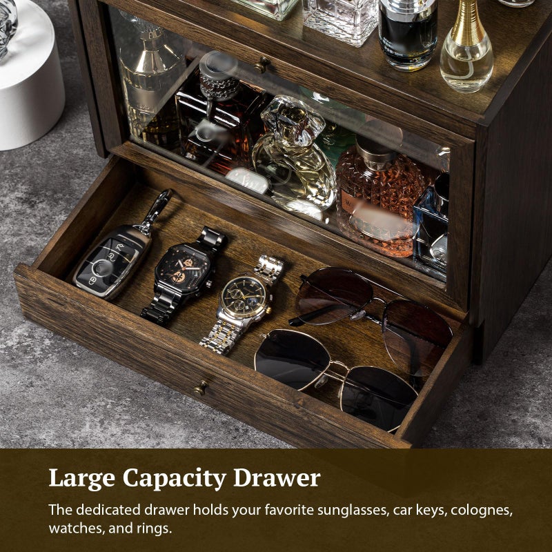 Emfogo Cologne Organizer for Men, Solid Wood Perfumes Organizer for Men Dresser, Large Capacity Dustproof Cologne Holder with Drawer Storage Perfume Stand Organizer, Ideal Gift for Loved ones - Image 4