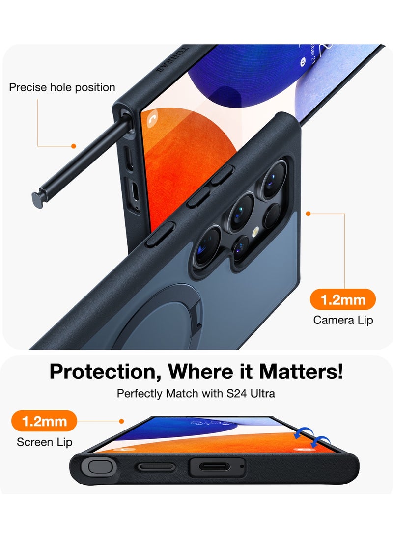 Magnetic Ostand Ring Case with Stand Designed for Samsung Galaxy S24 Ultra Case [Fit for MagSafe&Wireless Charging] [Mil-Grade Drop Tested] Transparent Hard Back Soft Edge, Black