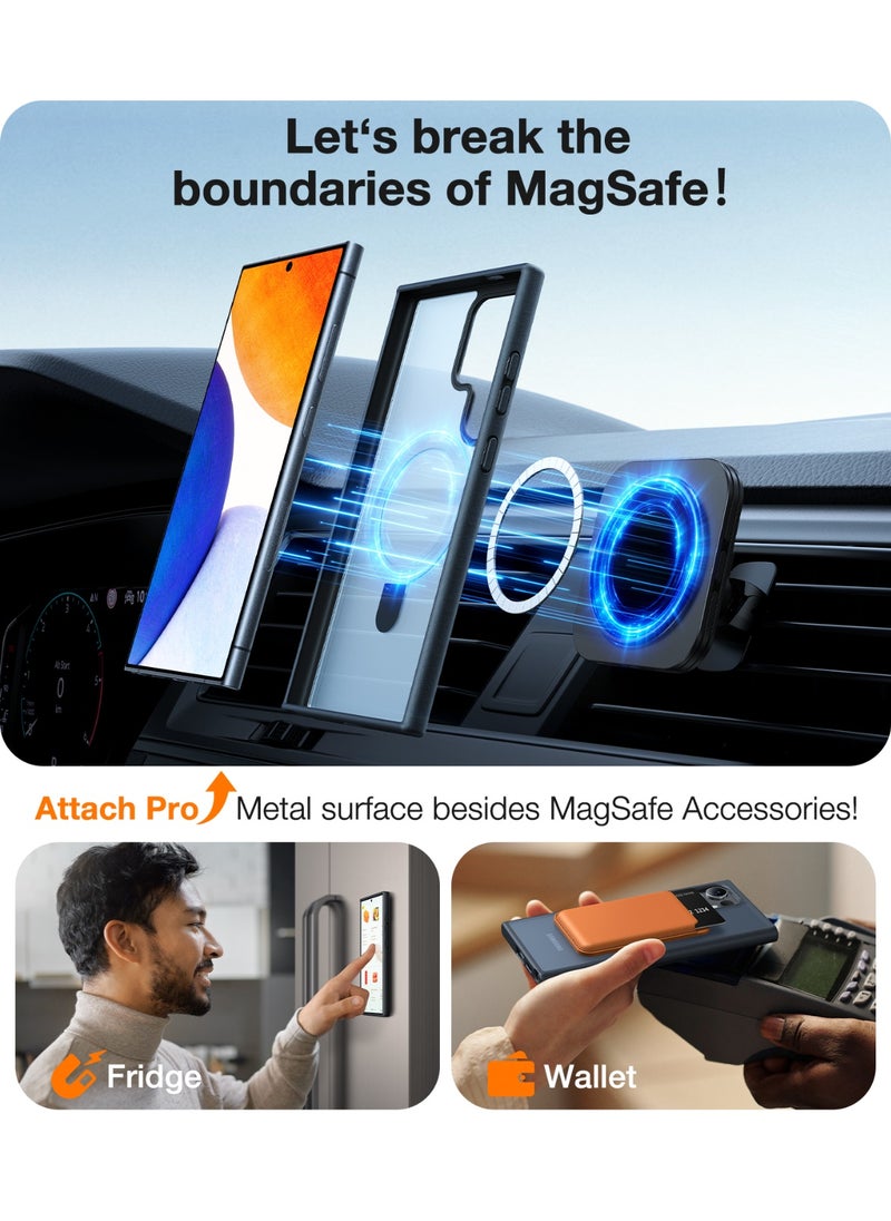 Magnetic Ostand Ring Case with Stand Designed for Samsung Galaxy S24 Ultra Case [Fit for MagSafe&Wireless Charging] [Mil-Grade Drop Tested] Transparent Hard Back Soft Edge, Black