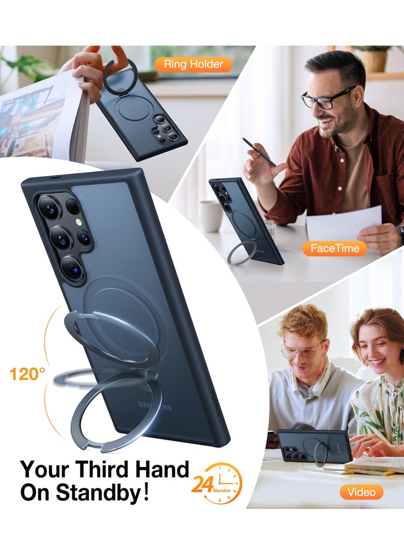 Magnetic Ostand Ring Case with Stand Designed for Samsung Galaxy S24 Ultra Case [Fit for MagSafe&Wireless Charging] [Mil-Grade Drop Tested] Transparent Hard Back Soft Edge, Black