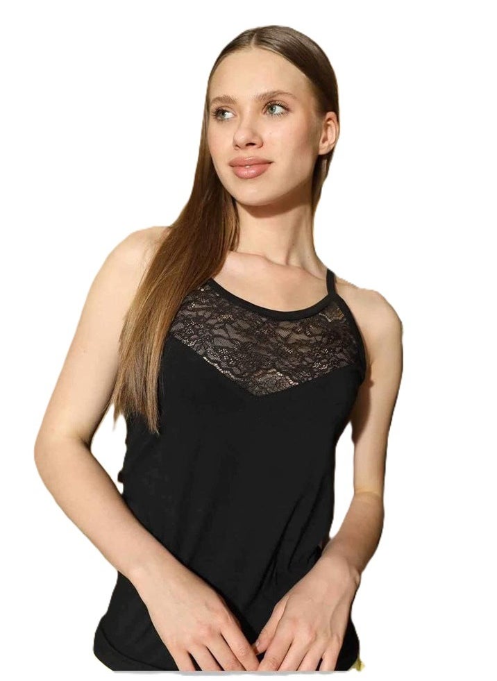 Generic Undershirt cotton wide strap front lace top - Tirquase 