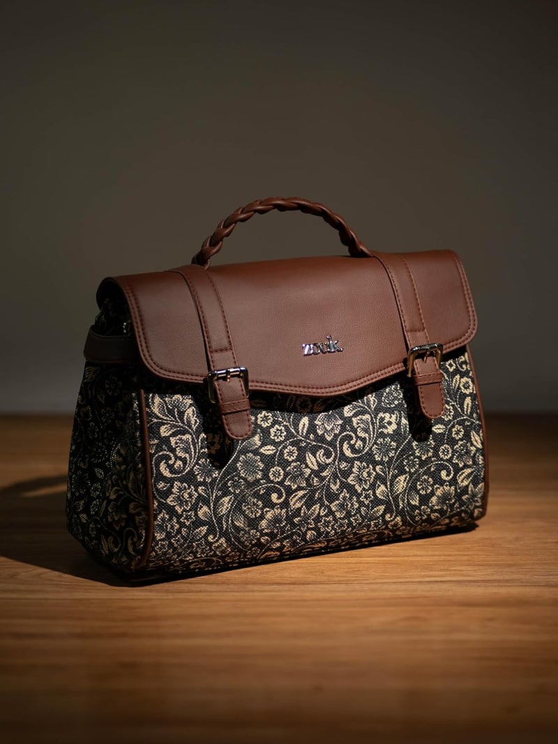 ZOUK حقيبة ساتشيل تراث كونكونا للنساء | جوت | جلد نباتي مصنوع يدويًا مع حزام كتف قابل للفصل - Image 3