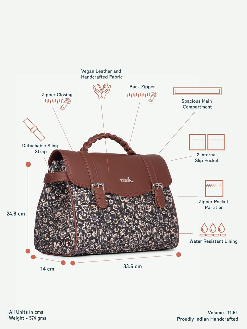 ZOUK حقيبة ساتشيل تراث كونكونا للنساء | جوت | جلد نباتي مصنوع يدويًا مع حزام كتف قابل للفصل - Image 4