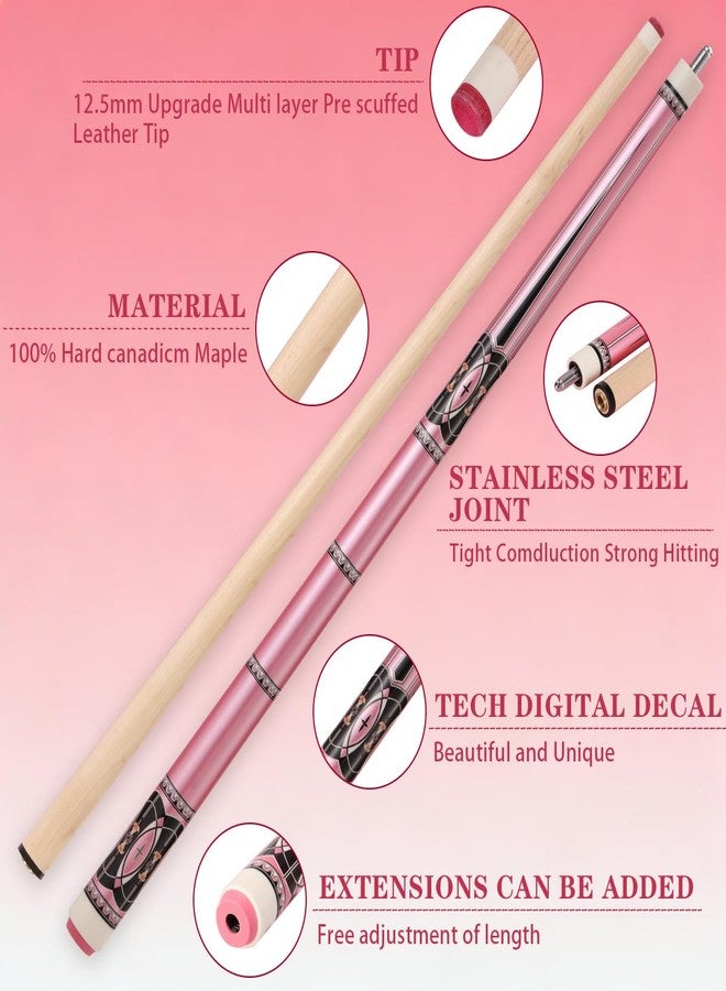 Walkerby Pink Pool Cue Stick Set(20 oz), 58 inch Canadian Maple Cue Stick with 12mm Pink Leather Tip and Joint Protector, Professional Billiard Cue Stick Gifts for Ladies (58 inch Pink cue only) - Image 3