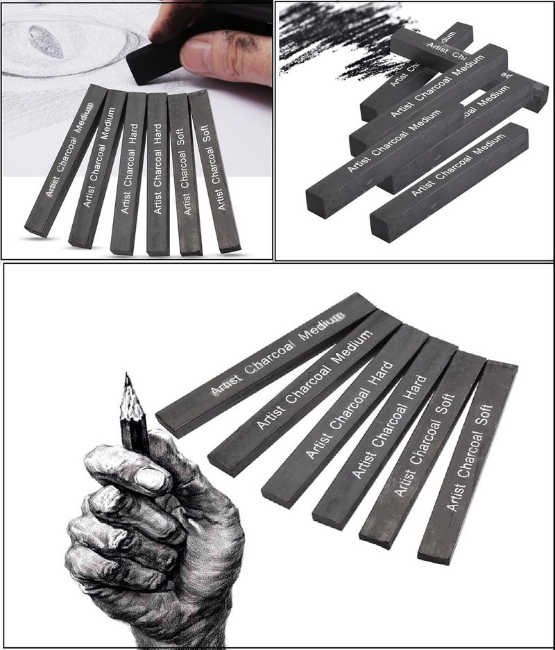 Definite قلم أبيض فني للتأمل والتسليط، أقلام فحم مضغوطة، أسطوانات دمج ورقية وممحاة قابلة للعجن واحدة - Image 2