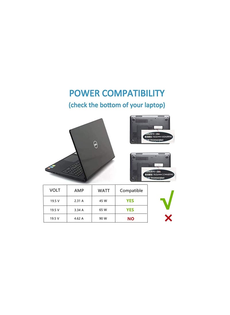 Terabyte Laptop Power Supply Charging Cable for Dell 19.5V 3.34A 65W Inspiron 11-3000 15-5000 13-5000 13-7000 14-3000 14-5000 15-3000 15-7000 17-5000 17-70 00 XPS 11 12 13 Latitude Vostro Series AC Adapter - Image 3