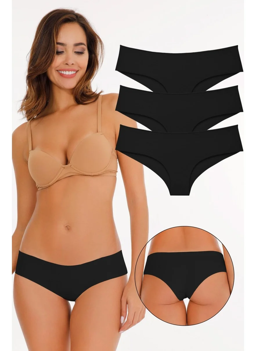 Sensu Women Brazilian Panty Laser Cut Panties 3-Pack Set - 2113 BLACK