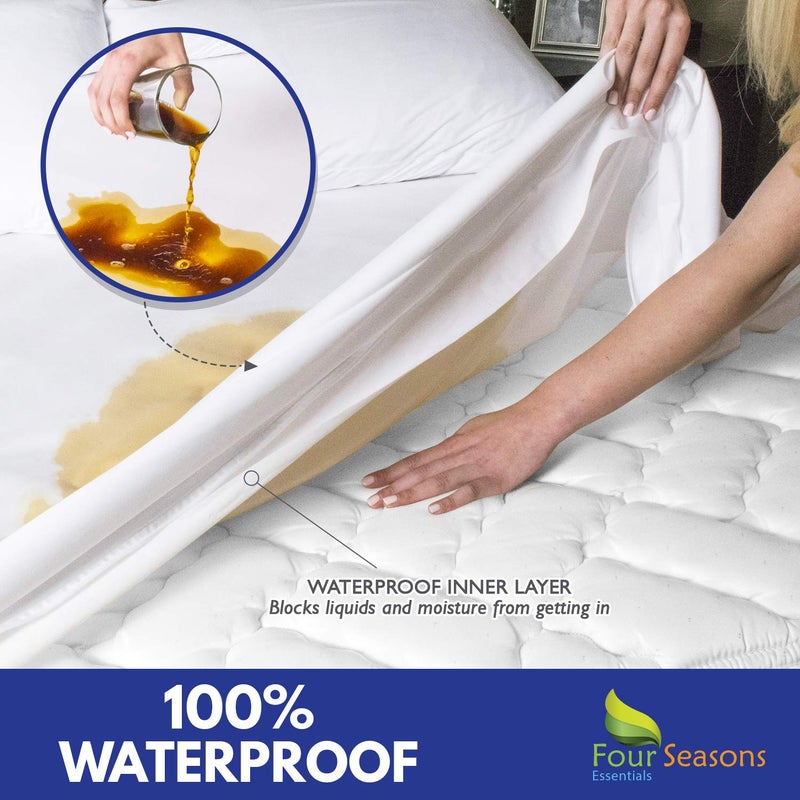 Four Seasons Essentials California King Size Mattress Protector Bed Bug Waterproof Zippered Cover - Hypoallergenic Premium Quality Encasement Protects Against Liquids, Dust - Breathable, Noiseless Fabric  - Image 3