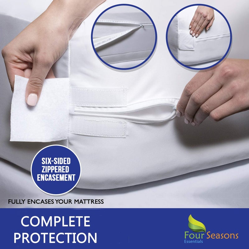 Four Seasons Essentials California King Size Mattress Protector Bed Bug Waterproof Zippered Cover - Hypoallergenic Premium Quality Encasement Protects Against Liquids, Dust - Breathable, Noiseless Fabric  - Image 4