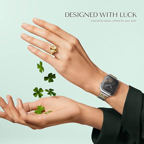 Tlselt Metal Bands Compatible with Apple Watch 38mm 40mm 41mm 42mm 44mm 45mm 46mm 49mm for Women, Lucky Clover Bracelets Dressy Stainless Steel Strap for iWatch Series 11 10 9 8 7 6 5 4 3 SE Ultra - Image 3
