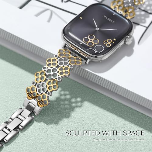 Tlselt Metal Bands Compatible with Apple Watch 38mm 40mm 41mm 42mm 44mm 45mm 46mm 49mm for Women, Lucky Clover Bracelets Dressy Stainless Steel Strap for iWatch Series 11 10 9 8 7 6 5 4 3 SE Ultra - Image 2