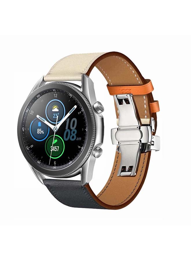 Perfii Genuine Leather Replacement Band for Samsung Galaxy Watch3 45mm Blue/Beige - Image 2