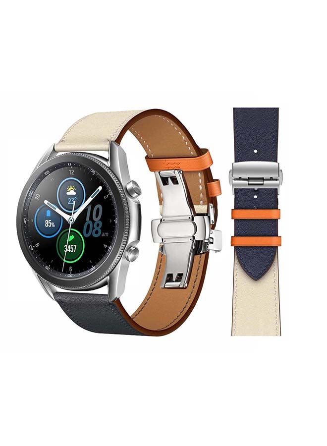 Perfii Genuine Leather Replacement Band for Samsung Galaxy Watch3 45mm Blue/Beige - Image 1