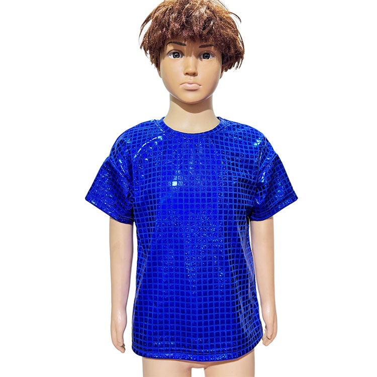 Checkered Laser Sequin Performance Clothing All-Match Short-Sleeve Adult Children Cheerleading T-Shirt - Image 3