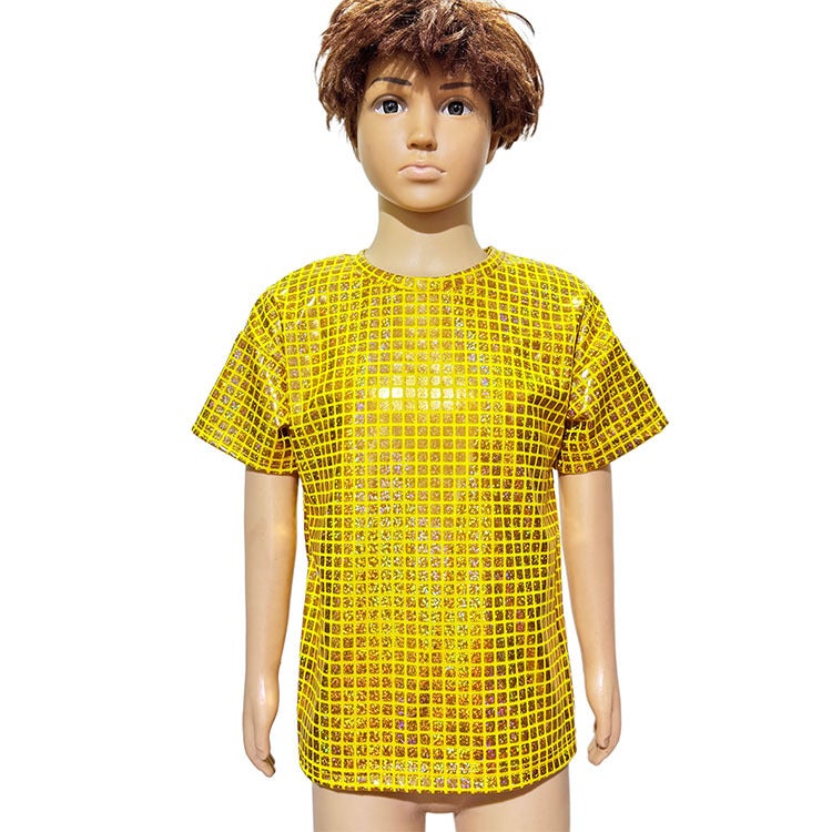 Checkered Laser Sequin Performance Clothing All-Match Short-Sleeve Adult Children Cheerleading T-Shirt - Image 1