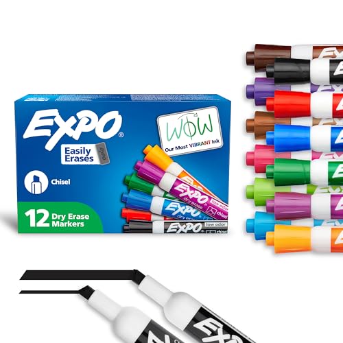 EXPO Low Odor Dry Erase Markers Chisel Tip Assorted Colors 12 Count - Image 1