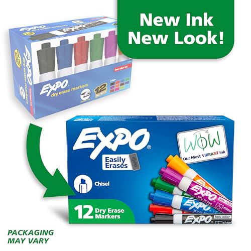 EXPO Low Odor Dry Erase Markers Chisel Tip Assorted Colors 12 Count - Image 2