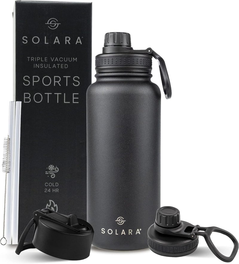 SOLARA Insulated Water Bottle 1 Litre, Hot Water Bottle, 1000ml Thermosteel Water Bottle for Travel, Home, Office, School, Gym, Adults, Water Bottle Hot and Cold, Sipper Bottle, Black Knight - Image 1