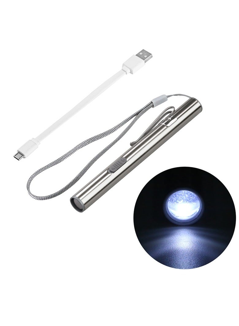 Medical LED Flashlight, Mini Portable Medical Handy Led Pen Light, USB Rechargeable Pocket Flashlight Medical Pen, Dentist Nurse Torch With Stainless Steel Clip, (1pc, Silver) - Image 1
