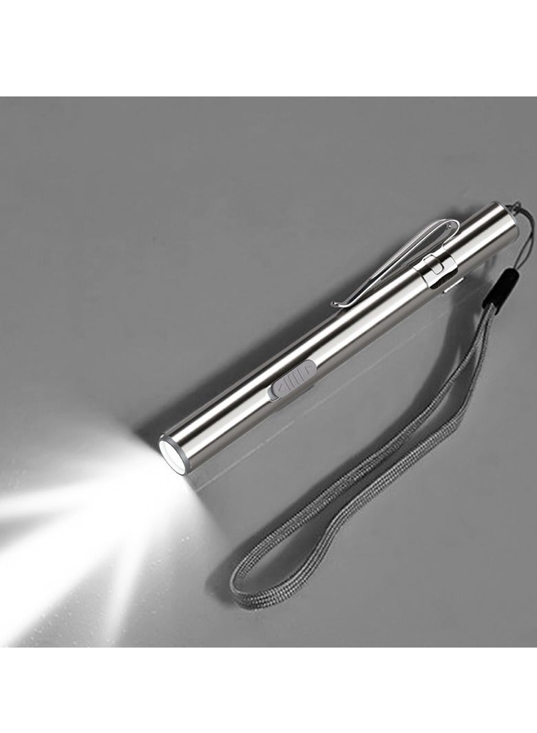 Medical LED Flashlight, Mini Portable Medical Handy Led Pen Light, USB Rechargeable Pocket Flashlight Medical Pen, Dentist Nurse Torch With Stainless Steel Clip, (1pc, Silver) - Image 4