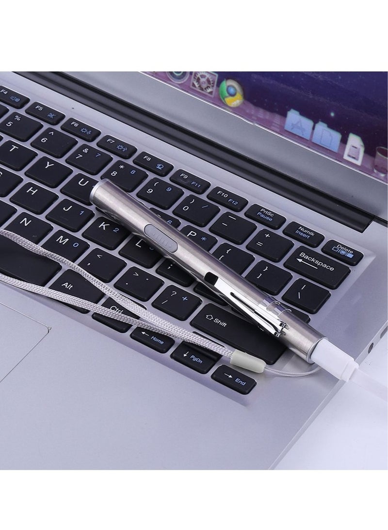 Medical LED Flashlight, Mini Portable Medical Handy Led Pen Light, USB Rechargeable Pocket Flashlight Medical Pen, Dentist Nurse Torch With Stainless Steel Clip, (1pc, Silver) - Image 3