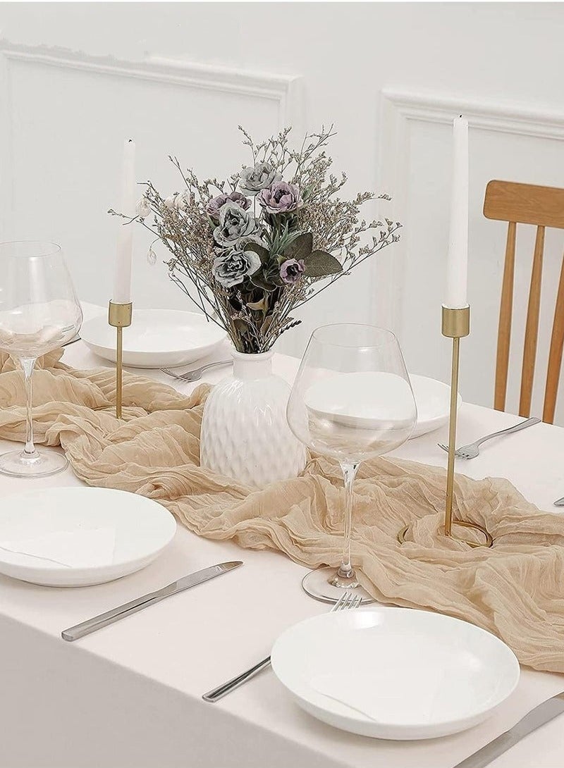 إلفسا مفرش طاولة شفاف من القماش الكتاني لحفلات الزفاف وحفلات استقبال العرائس، قطعة مركزية للطاولة، 90×400 سم، لون بيج - Image 2