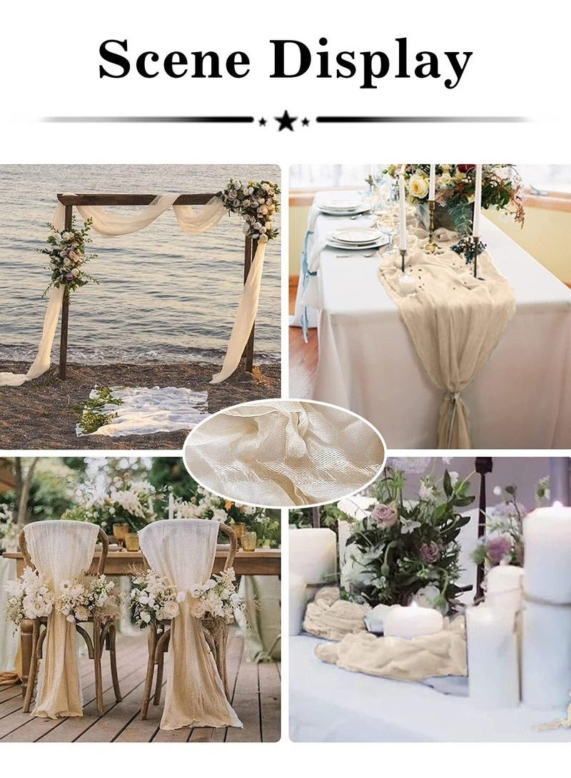إلفسا مفرش طاولة شفاف من القماش الكتاني لحفلات الزفاف وحفلات استقبال العرائس، قطعة مركزية للطاولة، 90×400 سم، لون بيج - Image 4