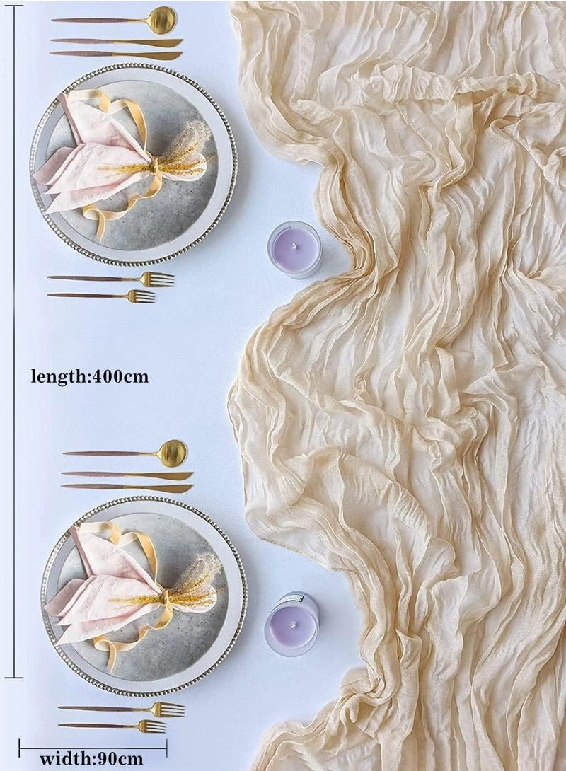 إلفسا مفرش طاولة شفاف من القماش الكتاني لحفلات الزفاف وحفلات استقبال العرائس، قطعة مركزية للطاولة، 90×400 سم، لون بيج - Image 5