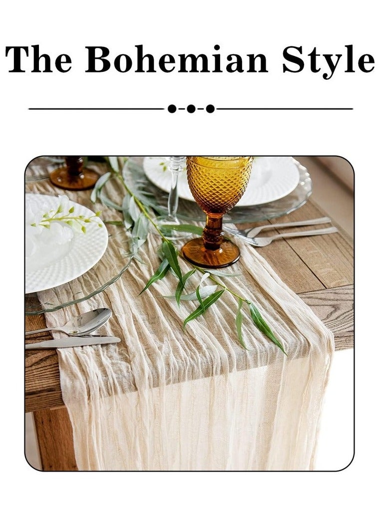 إلفسا مفرش طاولة شفاف من القماش الكتاني لحفلات الزفاف وحفلات استقبال العرائس، قطعة مركزية للطاولة، 90×400 سم، لون بيج - Image 3