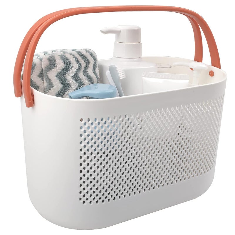 TONSYL Portable Shower Caddy Storage Shelf Organizer Basket With Handle Modern Design Multiple Drain Holes Tote Bag Bin Plastic Cleaning Supplies Caddy For Bathroom Office Kitchen Orange - Image 3