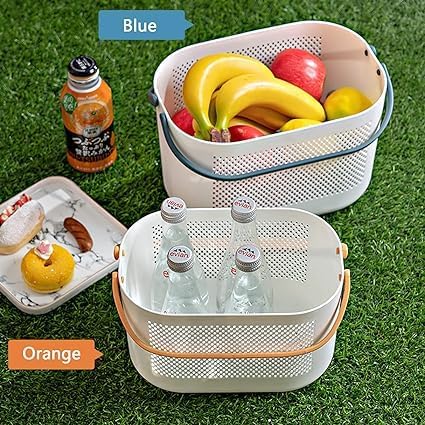 TONSYL Portable Shower Caddy Storage Shelf Organizer Basket With Handle Modern Design Multiple Drain Holes Tote Bag Bin Plastic Cleaning Supplies Caddy For Bathroom Office Kitchen Orange - Image 4