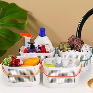 TONSYL Portable Shower Caddy Storage Shelf Organizer Basket With Handle Modern Design Multiple Drain Holes Tote Bag Bin Plastic Cleaning Supplies Caddy For Bathroom Office Kitchen Orange - Image 5