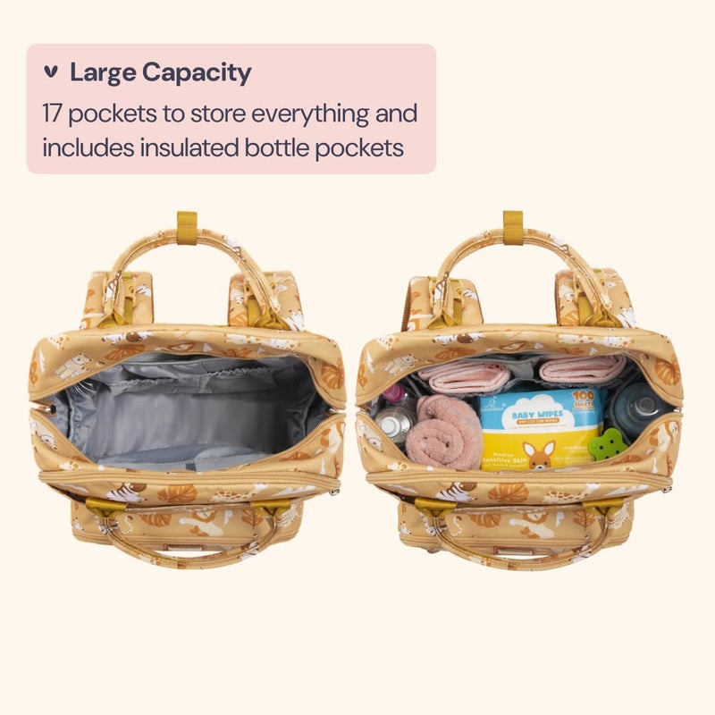 BabbleRoo Diaper Bag Backpack - Baby Essentials Travel Tote - Multi Function Water Resistant Diaper Bag, Travel Essentials Baby Bag with Changing Pad, Stroller Straps & Pacifier Case - Unisex, Safari - Image 3