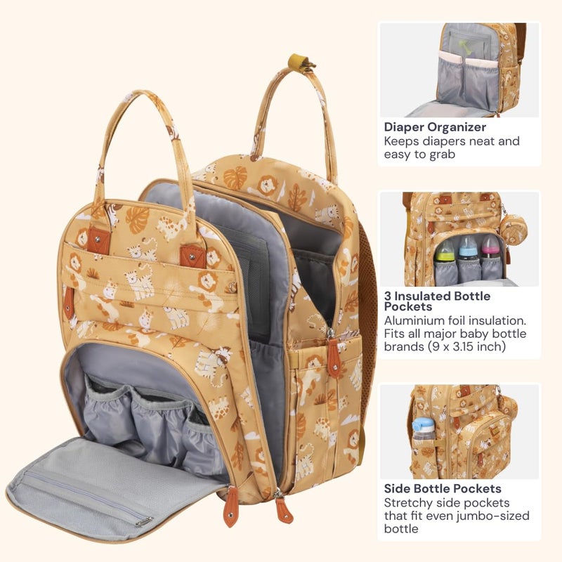 BabbleRoo Diaper Bag Backpack - Baby Essentials Travel Tote - Multi Function Water Resistant Diaper Bag, Travel Essentials Baby Bag with Changing Pad, Stroller Straps & Pacifier Case - Unisex, Safari - Image 4