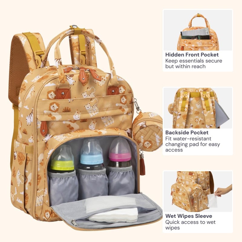 BabbleRoo Diaper Bag Backpack - Baby Essentials Travel Tote - Multi Function Water Resistant Diaper Bag, Travel Essentials Baby Bag with Changing Pad, Stroller Straps & Pacifier Case - Unisex, Safari - Image 5