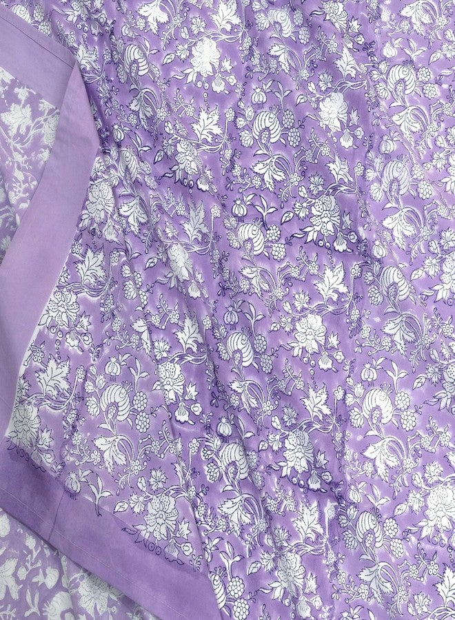 TOAI Hand Block Printed Bedsheet | Bed Sheet Flatsheet | Pure Cotton | Double Bed King Size 108"x108" | 300 TC Bedsheets | Includes 2 Pillow Covers (Lavander Kalamkari) - Image 4