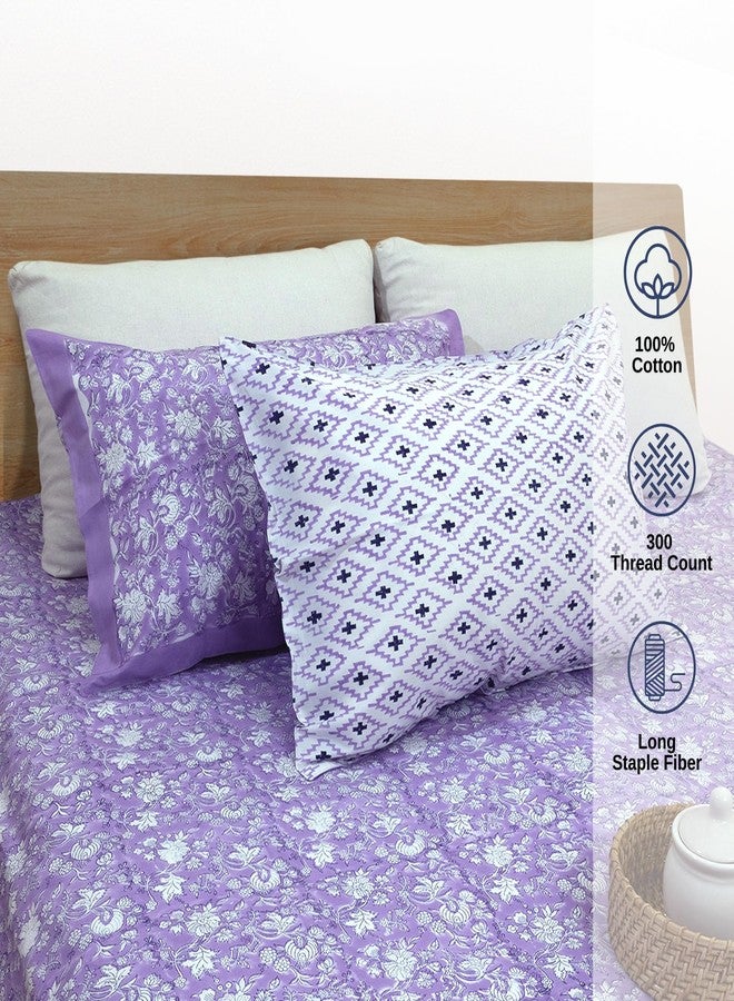 TOAI Hand Block Printed Bedsheet | Bed Sheet Flatsheet | Pure Cotton | Double Bed King Size 108"x108" | 300 TC Bedsheets | Includes 2 Pillow Covers (Lavander Kalamkari) - Image 3