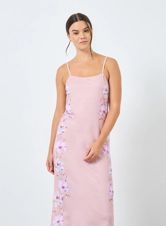 Styli Styli Floral Print Ruffle Hem Slip Dress