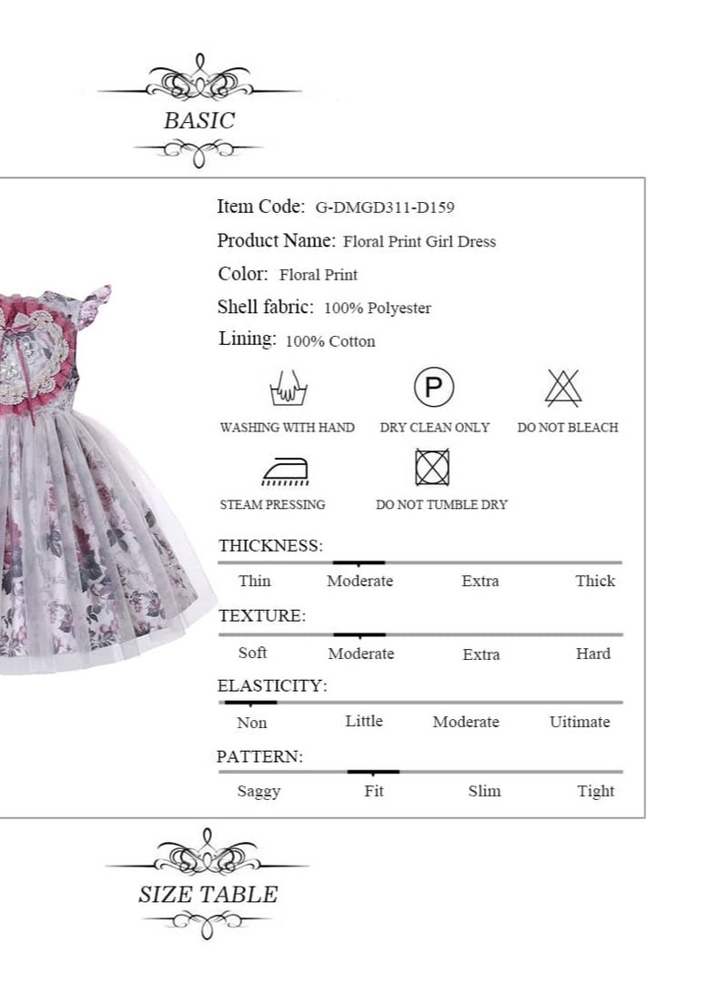 Floral pattern dress with soft tulle, satin tie, lace heart and short sleeves  - Image 5