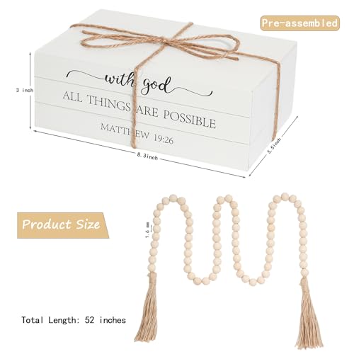 RUIRUICO Decorative Books for Home Decor, Wooden Faux Book for Decoration, Farmhouse Stacked Display Books (with god ALL THINGS ARE POSSIBLE) - Image 3