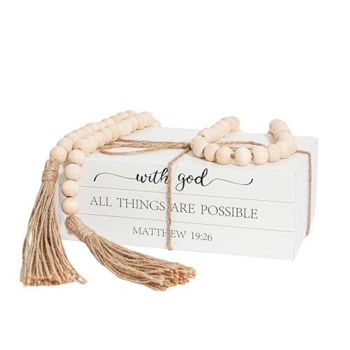 RUIRUICO Decorative Books for Home Decor, Wooden Faux Book for Decoration, Farmhouse Stacked Display Books (with god ALL THINGS ARE POSSIBLE) - Image 1