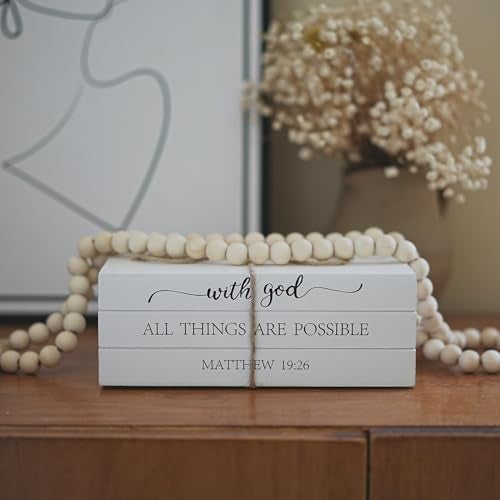 RUIRUICO Decorative Books for Home Decor, Wooden Faux Book for Decoration, Farmhouse Stacked Display Books (with god ALL THINGS ARE POSSIBLE) - Image 5
