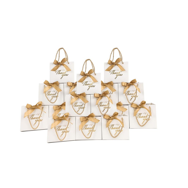 TKSBAG 100 Pack Small Thank You Gift Bags with Handles, 5.5''x 2.5''x4.7'' Mini White Gift Bags Bulk for Baby Shower, Birthday, Wedding, Party Favors - Image 1