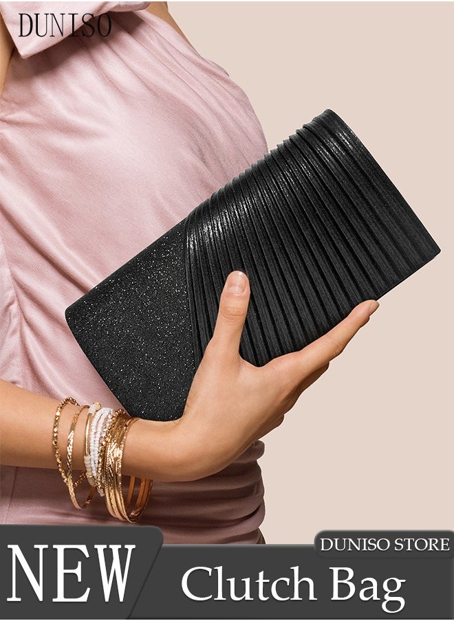 DUNISO - Women Shiny Glitter Evening Clutch Crossbody Bag Envelope Handbag Chain Purse for Wedding Formal Cocktail Party - Image 1