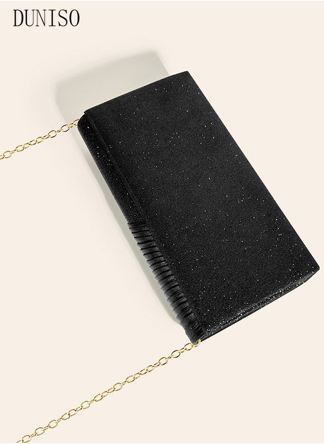 DUNISO - Women Shiny Glitter Evening Clutch Crossbody Bag Envelope Handbag Chain Purse for Wedding Formal Cocktail Party - Image 1