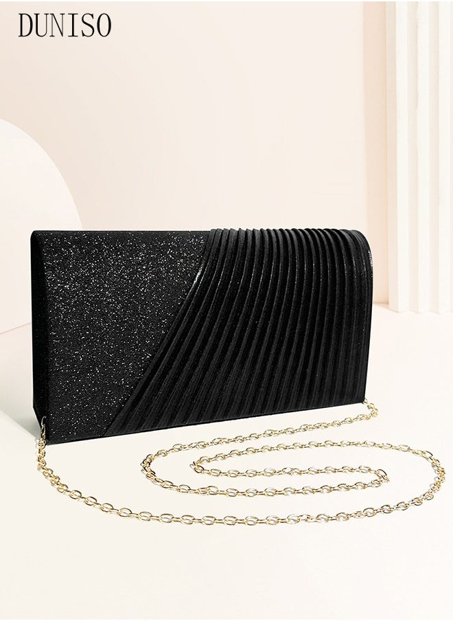 DUNISO - Women Shiny Glitter Evening Clutch Crossbody Bag Envelope Handbag Chain Purse for Wedding Formal Cocktail Party - Image 1