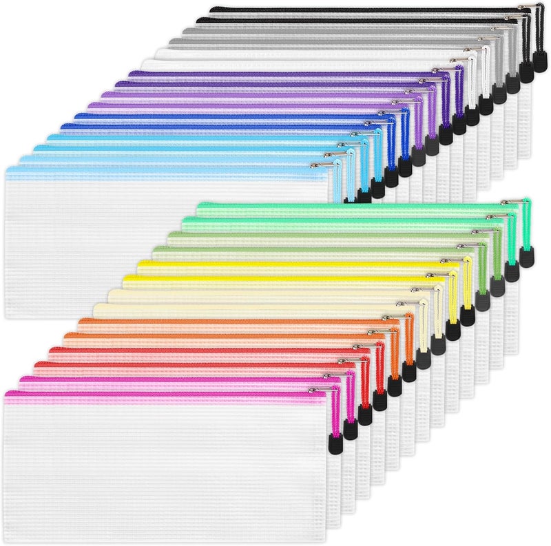 EOOUT Pencil Pouch 30pcs 9.5x4.5 Inches Small Mesh Zipper Pouch in 15 Colors for Bill Travel Tickets Storage and Office Supplies Storage - Image 1