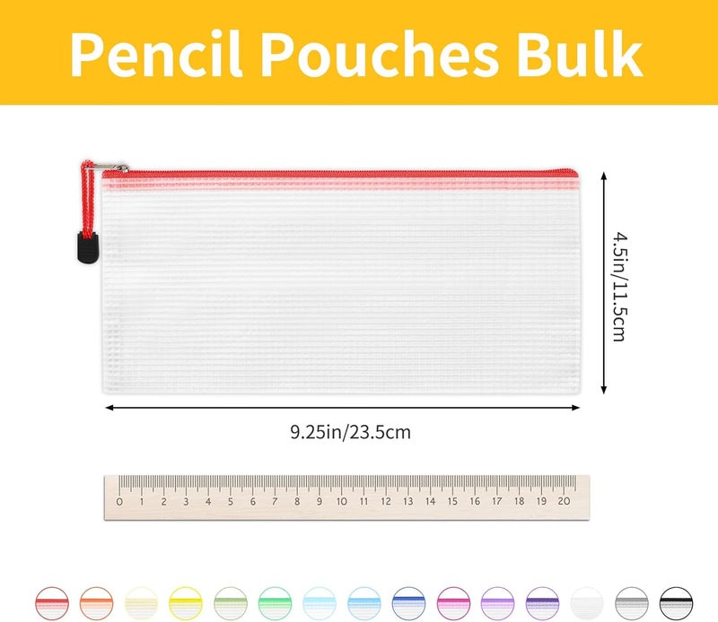 EOOUT Pencil Pouch 30pcs 9.5x4.5 Inches Small Mesh Zipper Pouch in 15 Colors for Bill Travel Tickets Storage and Office Supplies Storage - Image 3